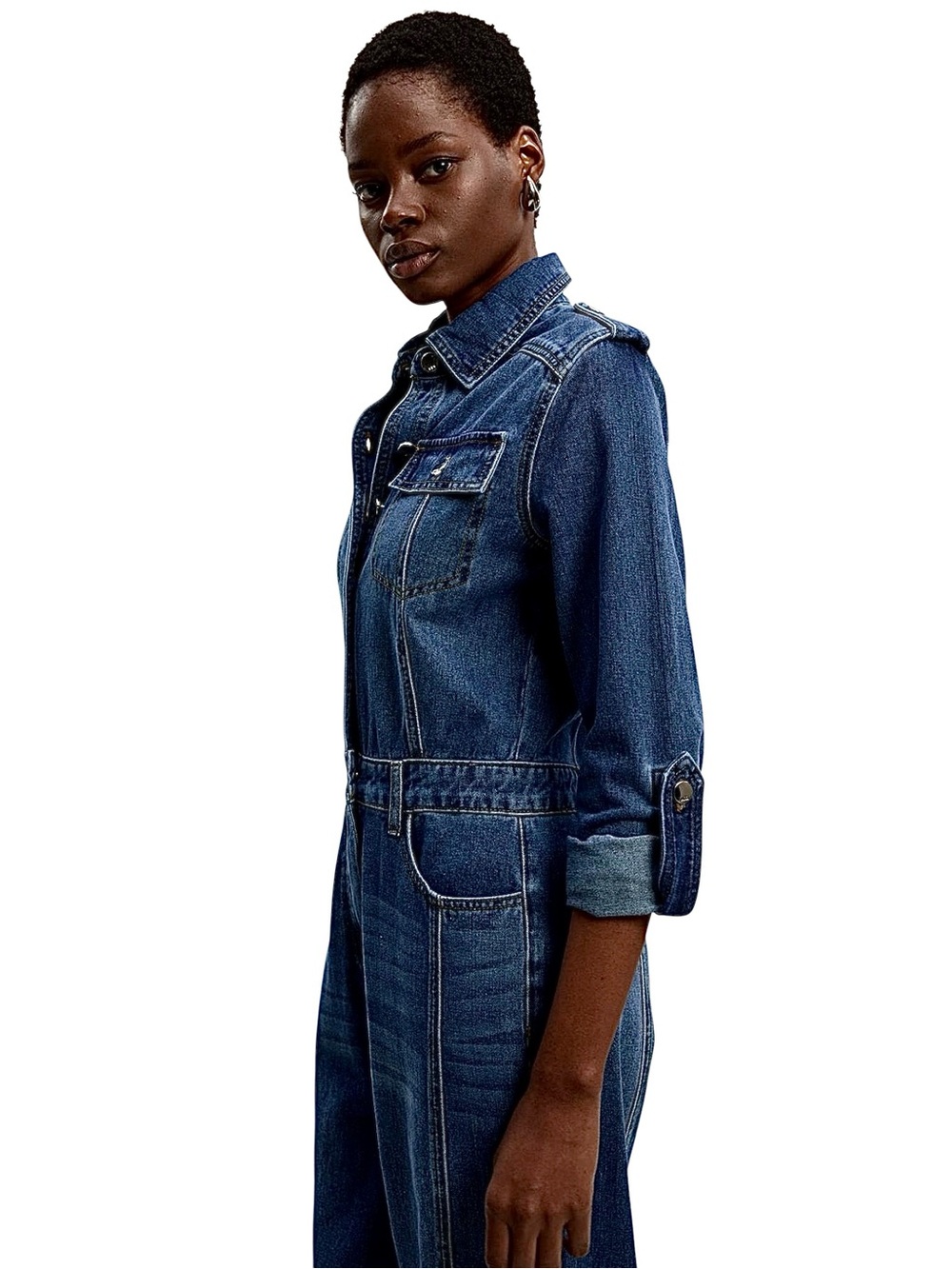 NWT Karen Millen Denim Boiler Jumpsuit Size 6 Straight Tapered Leg Med Blue - Picture 2 of 12